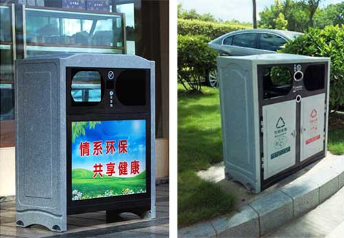  欣方圳仿大理石垃圾桶廠家為清遠高校送貨上門。
